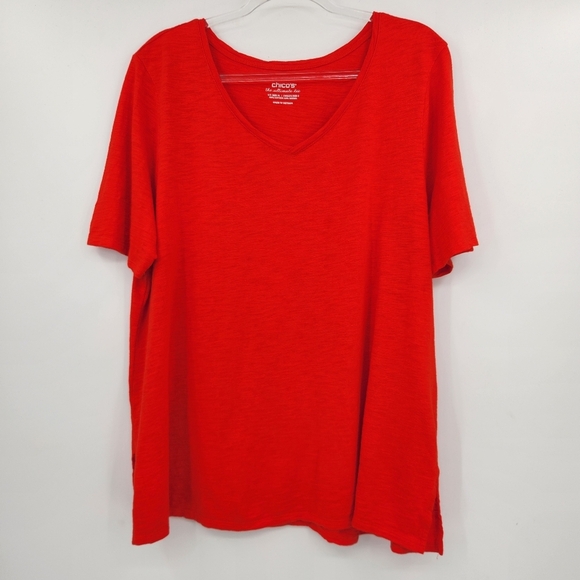 Chicos 3 The Ultimate Tee Womens Size XL Short Sleeve V Neck Orange Red - Picture 1 of 6